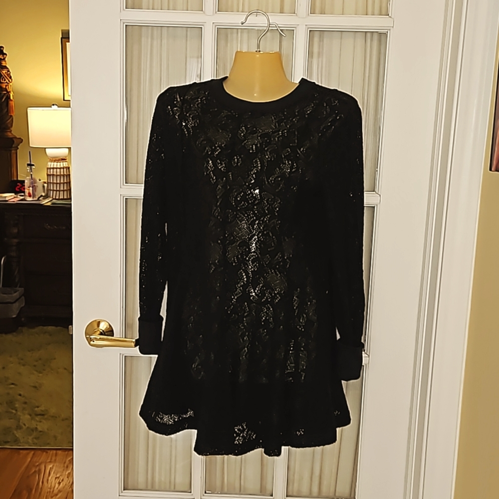 Free people black tunic  lace top